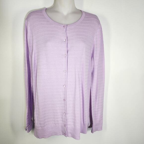 Loft Outlet Women's Cardigan Sweater Long Sleeve Button Up Purple Striped Large - Picture 3 of 10